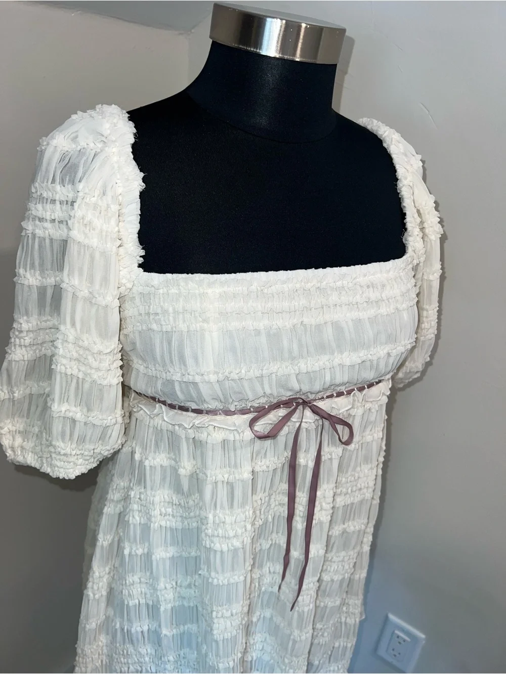 Kimchi Blue Cream Smocked Top with Ribbon Label